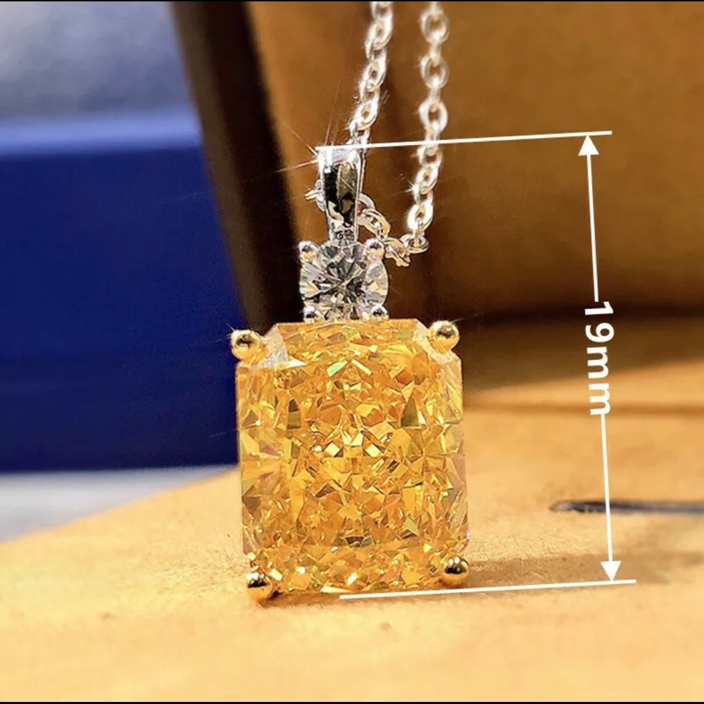 Citrine Yellow Silver Pendant Necklace - Picture 9 of 10